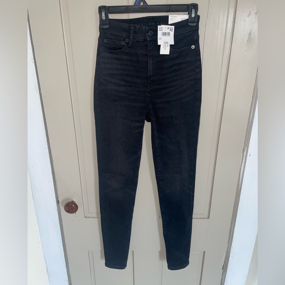 American Eagle Outfitters High Rise Skinny Stretchy Black Jeans Gothic Punk NWT - Picture 4 of 11